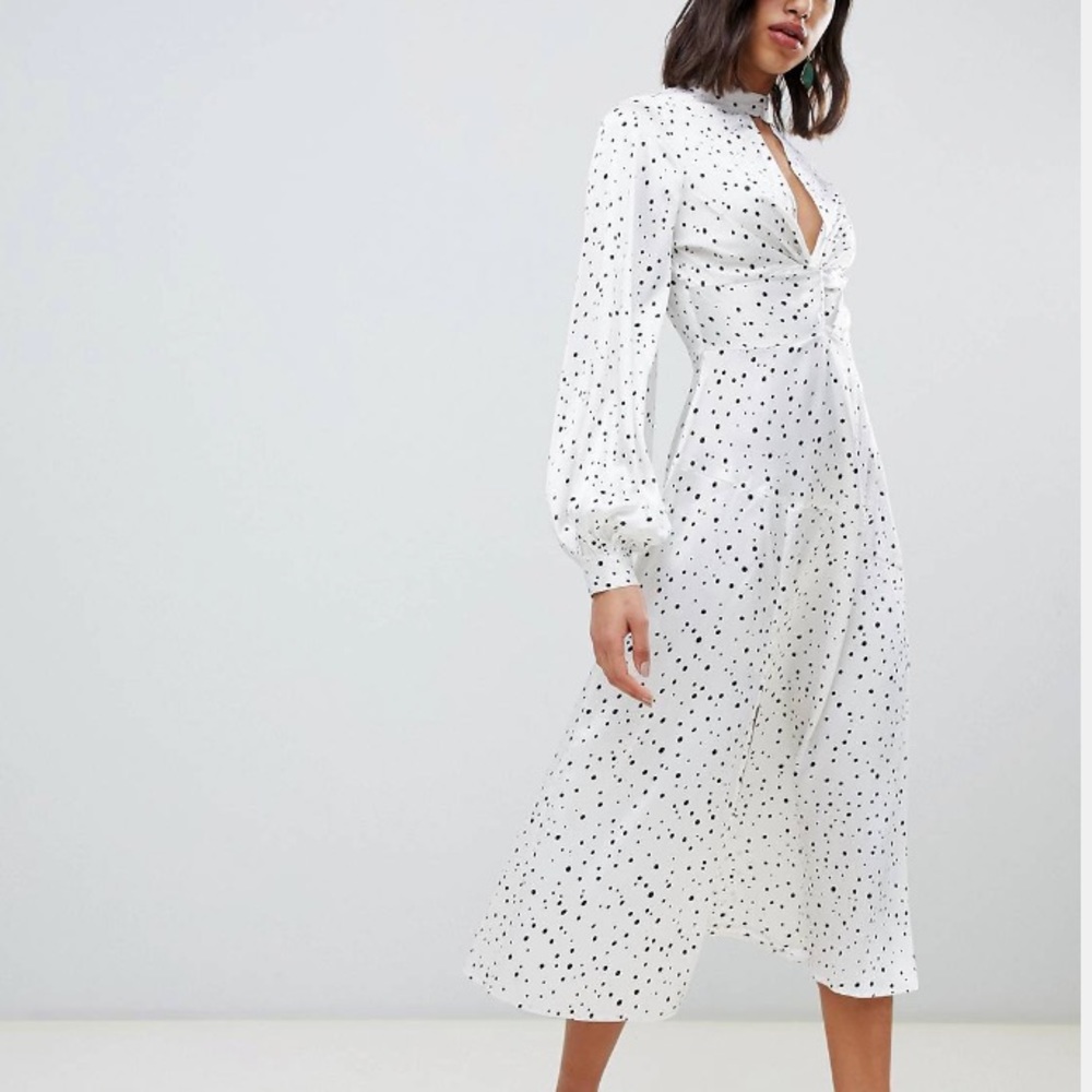 ✨ High Neck Twist Midi Dress | Vintage 70s Glam | Polka Dot Elegance